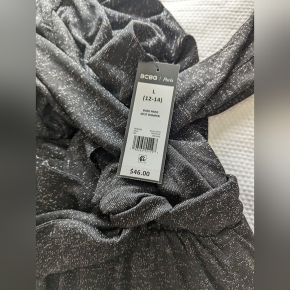 BCBG Paris Women's Sparkly Tied Waist Romper with Split Sleeves size L. - Picture 11 of 12